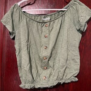 Mudd Women's Olive Green Off the Shoulder Top